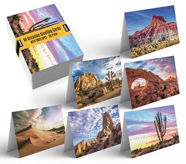 Better Office Products 50 Pack All Occasion Greeting Cards Assorted Desert Landscape Note Cards with Envelopes 4 x 6 inch 6 Arid Landscape Designs Blank Inside