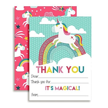 Amanda Creation Dancing Unicorn Thank You Notes for Kids Ten 4 x 55 Fill In The Blank Cards with 10 White Envelopes by AmandaCreation