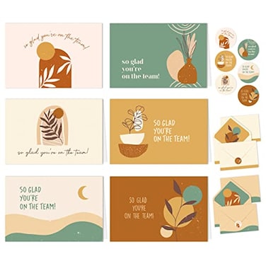 Decorably 24 Pack Glossy Varnish 6x4in Employee Appreciation Cards with Envelopes and Stickers 6 Minimalist Designs for Employees Colleagues Blank Inside Work Anniversary Promotion Recognition