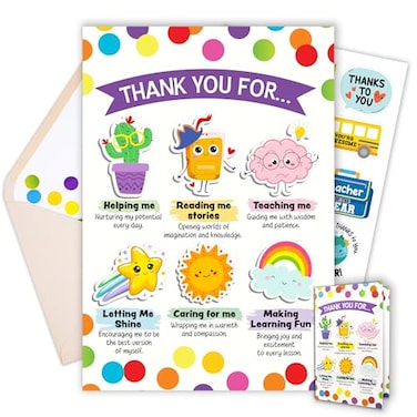 Decorably 5x8in Handmade Individual Teacher Appreciation Card Set with Adorable Cutouts Teacher Appreciation Cards from Kids with Envelope and Stickers with Printed Message Inside