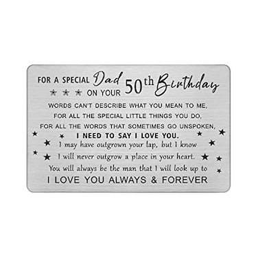 DEGASKEN Dad 50th Birthday Card Happy 50 Year Old Bday Gifts for Dad Personalized Steel Engraved Wallet Card