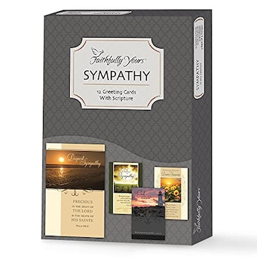Faithfully Yours Designer Greetings Inspirational Sympathy Boxed Card Assortment in His Comfort with Biblical Scripture Verses Box of 12 Greeting Cards with Envelopes Grey Model 67800255000