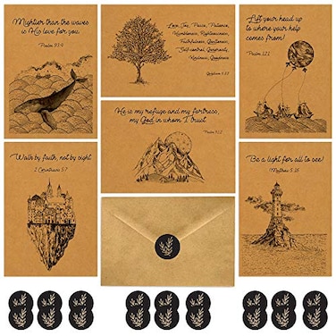 DIVERSEBEE 18 Kraft Inspirational Christian Greeting Cards with Envelopes 6 Unique Designs Bulk Motivational Bible Verse Quotes Encouragement Scripture Note Cards Assortment 4x6 Inches