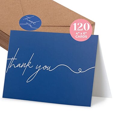 Durabasics 120 Heavyweight Blank Thank You Cards with Envelopes Stickers Premium Thank You Notes with Envelopes Set Bulk Classic Navy Blue Bulk Pack 4 x 6 Inches 120 Pack