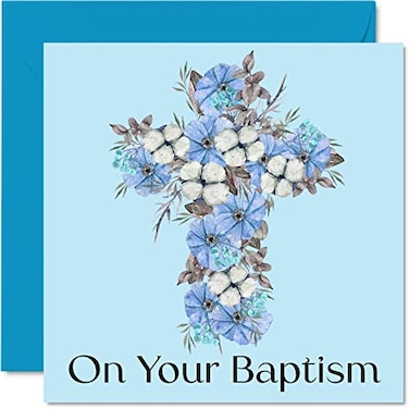 Stuff4 Floral Crucifix Good Luck Congratulations Baptism Card for Boys First Communion Gift 57 x 57 Inch Christian Greeting Card