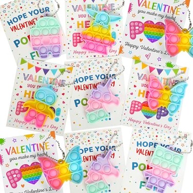 Funeta Pop Its Valentines for Kids 30 Pack Fidget Cards for Boys Girls School Valentines Gifts