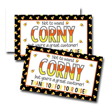 Amanda Creation Funny Candy Corn Halloween Treat Themed Thank You Customer Appreciation Package Inserts for Small Businesses 100 2 X 35 Single Sided Insert Cards by AmandaCreation