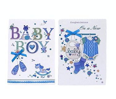 Golden J Lovely New Baby Shower Greeting Cards for Baby Boy 2PK Blue