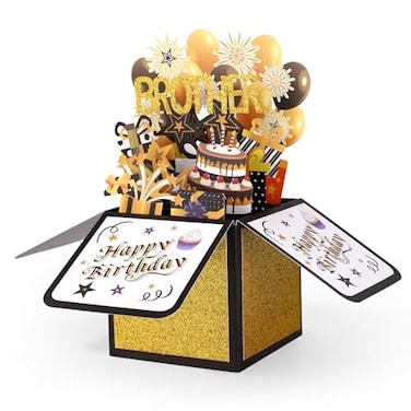 Gosknor Funny Birthday Brother Pop Up Card 3D Happy Birthday Gift Box with Envelopes Colorful Balloon Fireworks Creative Gifts Ideas for Bother Best Friends