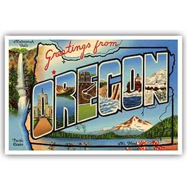 Postcard Fair GREETINGS FROM OREGON vintage reprint postcard set of 20 identical postcards Large letter US state name post card pack ca 1930s1940s Made in USA