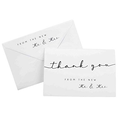 GSM Brands Thank You Cards for Wedding Mr and Mrs Theme 100 Cards with Envelopes