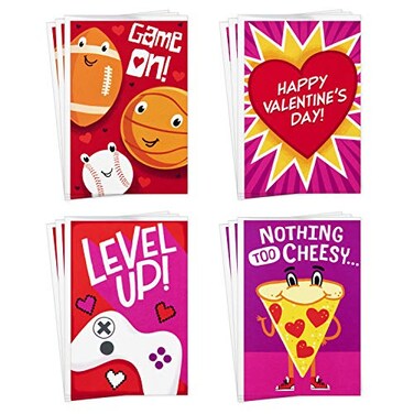 Hallmark Assorted Valentines Day Cards for Kids 12 Cards with Envelopes Sports Pizza Video Games