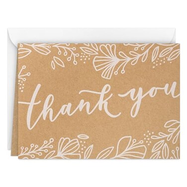 Hallmark Bulk Kraft Thank You Notes 100 Blank Cards with Envelopes for Weddings Engagement Parties Bridal Showers