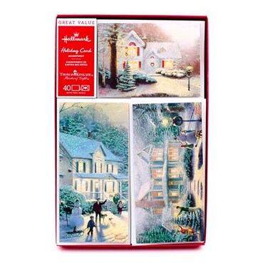 Hallmark Thomas Kinkade Boxed Christmas Cards Assortment Snowy Houses 40 Cards with Envelopes and Foil Seals 1XPX1761