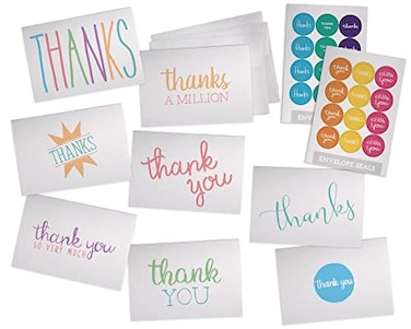 Hill Valley Greetings Everyday Colorful Thank You Cards with Envelopes Sticker Seals Cute Fun Variety for Any Occasion 48 Pack