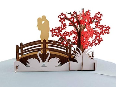 iGifts And Cards 20th Wedding Anniversary 3D PopUp Card Romantic Bridge Scene Cherry Blossom Tree Swan Couple Love Marriage Keepsake 475 x 7 with Envelope