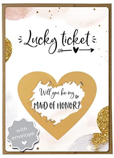 Joli Coon Will you be my maid of honor scratch card with envelope Golden Glamour Maid of honor proposal