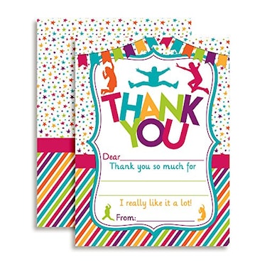 Amanda Creation Jump Bounce Play Birthday Thank You Notes for Kids Ten 4 x 55 Fill In the Blank Cards with 10 White Envelopes by AmandaCreation
