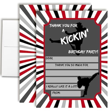 Amanda Creation Karate Martial Arts Tae Kwon Do Birthday Thank You Notes for Kids Ten 4 x 55 Fill In the Blank Cards with 10 White Envelopes by AmandaCreation