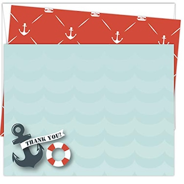 Koko Paper Co Nautical Thank You Cards 25 Flat Note Cards and Envelopes Printed on Heavy Card Stock