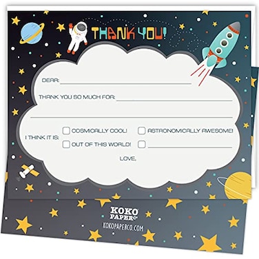 Koko Paper Co Space Multiplechoice Fillin Thank You Cards 25 Flat Cards and 25 Bright White Envelopes Printed on Heavy Card Stock