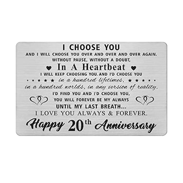 LGQDYMZ 20th Anniversary Card Gifts for Him Men Happy 20 Year yr Wedding Anniversary Wallet Cards Gift for Husband