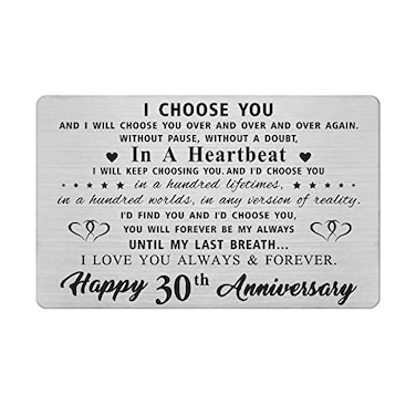 LGQDYMZ 30 Year Anniversary Card Gifts for Him Men Happy 30th Wedding Anniversary Cards Gift for Men Engraved Metal Wallet Insert