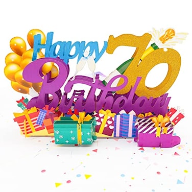 Liif Happy 70th Birthday Pop Up Card 70 Birthday Card For Women Men Mom Dad Glitter 70 With Message Note Envelop Size 8 x 6 Inch
