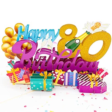 Liif Happy 80th Birthday Pop Up Card 80th Birthday Card For Women Men Mom Dad With Message Note Envelop Size 8 X 6 Inch