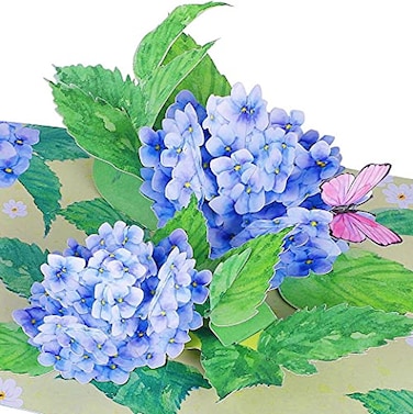 Liif Hydrangea Blossoms Butterfly 3D Greeting Pop Up Mothers Day Card Spring Summer Anniversary Fathers Day Get Well Thinking Of YouWith Message Note EnvelopLarge Size 8x6 Inch
