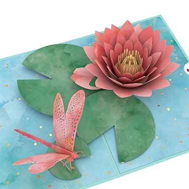 Lovepop Water Lily Dragonfly PopUp Card Any Occasion Card Handcrafted 3D PopUp Greeting Card for Her Everyday Love Card 5 x 7