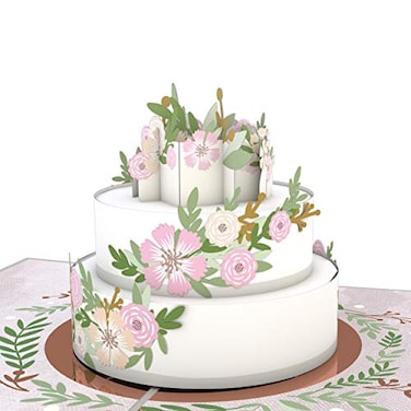 Lovepop Wedding Cake Pop Up Card 5 W x 7 H Pink and Green Floral Embellishments Blank Envelope Included
