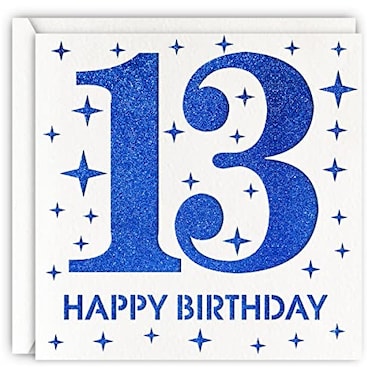MAGJUCHE Blue 13th Birthday Card Laser Cut Glitter Girl Boy Age 13 Gift For Daughter Son