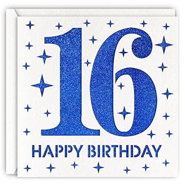 MAGJUCHE Blue 16th Birthday Card Laser Cut Glitter Girl Boy Age 16 Gift For Daughter Son