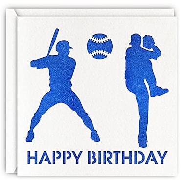 MAGJUCHE Blue Baseball Birthday Card Glitter Laser Cut Greeting Card For Boys Son Boyfriend