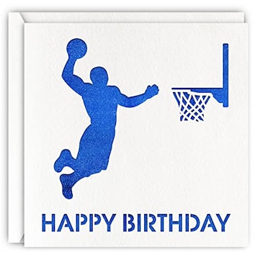 MAGJUCHE Blue Basketball Birthday Card Glitter Laser Cut Sports Greeting Card For Boys Men
