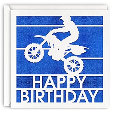 MAGJUCHE Blue Motorcycle birthday card Glitter Laser Cut Greeting Card For Men Husband Boys