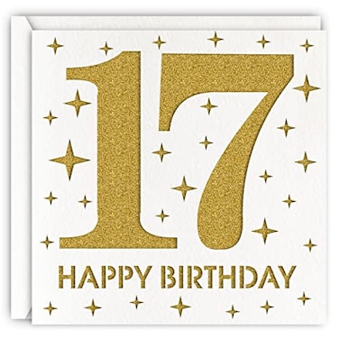MAGJUCHE Gold 17th Birthday Card Laser Cut Glitter Girl Boy Age 17 Gift For Daughter Son