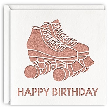 MAGJUCHE Rose Gold Roller Skating Birthday Card Glitter Laser Cut Greeting Card For Girl Daughter