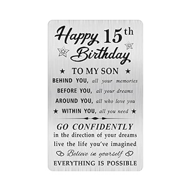 MOQIYXL 15th Birthday Card for Son 15 Year Old Gifts for Son Engraved Wallet Card