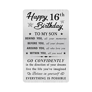 MOQIYXL 16th Birthday Card for Son 16 Year Old Gifts for Son Engraved Wallet Card