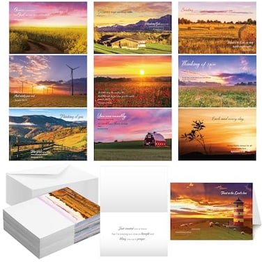 Motiskyy 50 Pack Religious Thinking of You Cards with Envelopes Bulk Christian Inspirational Thinking of You Greeting Card with Biblical Scripture Verses Blessing 10 Designs 4 x 6 Inch Landscape