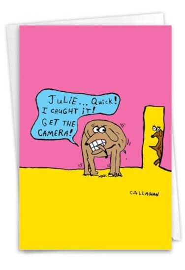 NobleWorks 1 Funny Cartoon Card for Birthdays Humor Bday Comic Notecard with Envelope Caught Tail C6182BDG