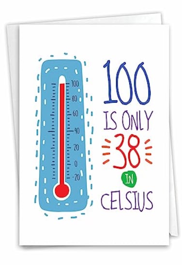 NobleWorks Funny 100th Birthday Card with Envelope Celebrate 100 Year Old Seniors Milestone Humor Greeting Card for Grandparents In Celsius 100 C9353MBG