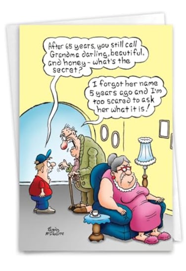 NobleWorks Funny Anniversary Card with Envelope Cartoon Marriage Humor Spouse Notecard for Anniversary Grandmas Name C6976ANG