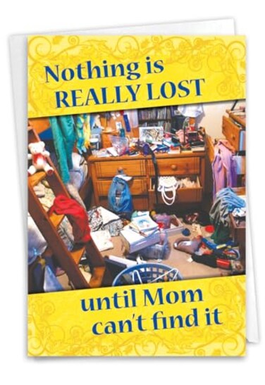 NobleWorks Funny Card for Mothers Day Greeting Notecard Gift for Moms Mothers with Envelope Nothing Lost Mom 9845