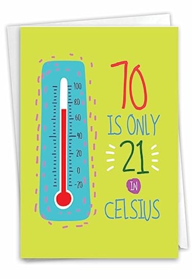 NobleWorks 1 Funny 70th Birthday Card Men 70 in Celsius Humor Milestone Notecard with Envelope C9350MBG