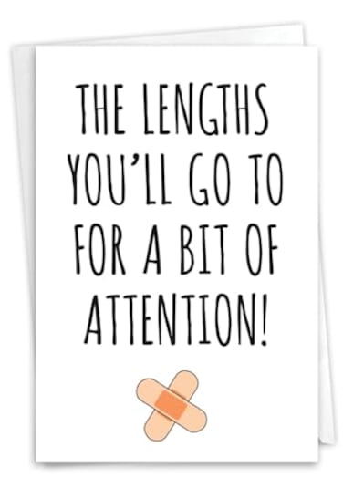 NobleWorks 1 Humorous Get Well Cards for Women Lengths Youll Go Sarcastic Feel Better Notecard with Envelope C9297GWG