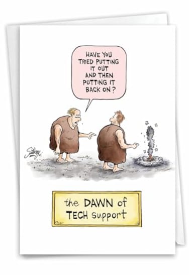 NobleWorks Funny Birthday Cards 1 Hilarious Comic Humor Notecard with Envelope Dawn of Tech Support for Men and Women C4038BDG