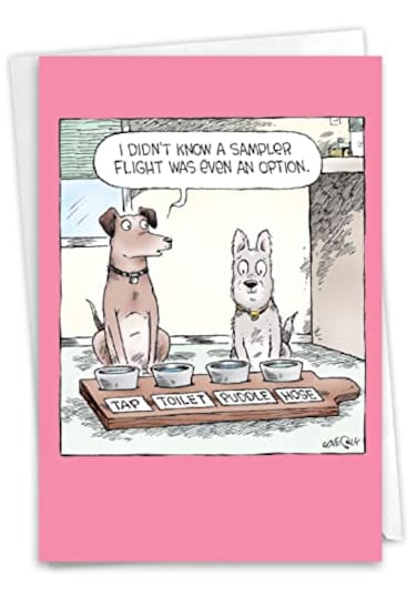 NobleWorks Humorous Funny Puppies Birthday Greeting Card with 5 x 7 Inch Envelope 1 Card for Men and Women Bday Dog Sampler Flight C10294BDG